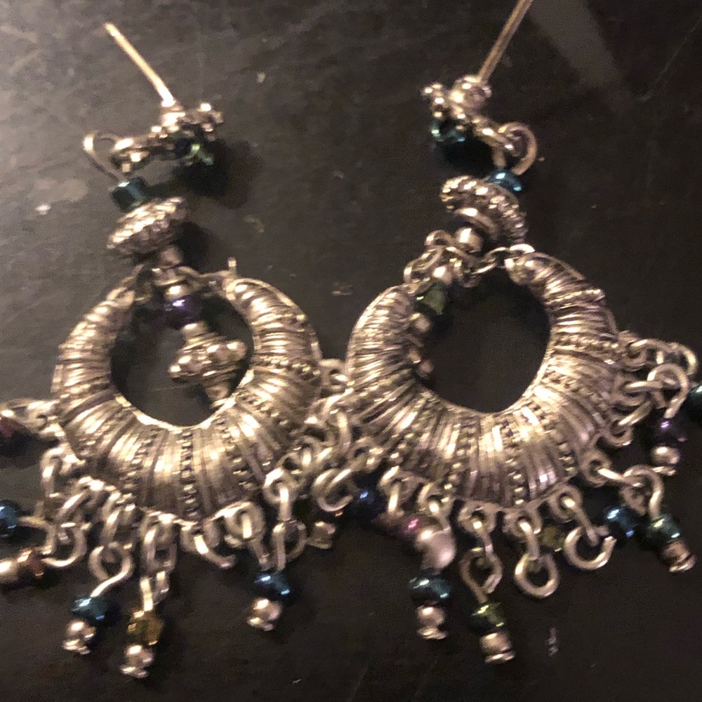 Funky boho Indian silver earrings